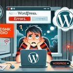 DALL·E 2024 07 07 01.10.21 An illustration of a user unable to access WordPress. Show a frustrated user sitting at a desk with a laptop displaying an error message on the screen 1